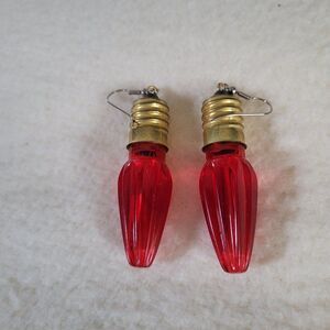 Vintage Large Hard Molded Plastic Red Christmas Bulb Dangle Earring